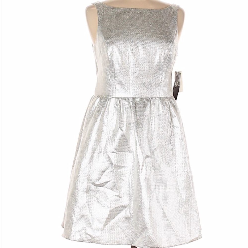 Aqua Silver Metallic Dress Back Cutout Sleeveless Cocktail Holiday Size 8